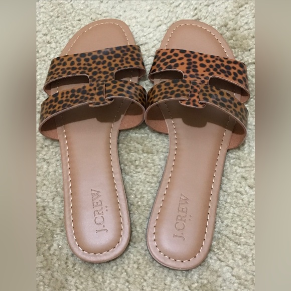 J.Crew Calf Hair Beachside Slide Sandals Leopard, Size 8 - Picture 5 of 9